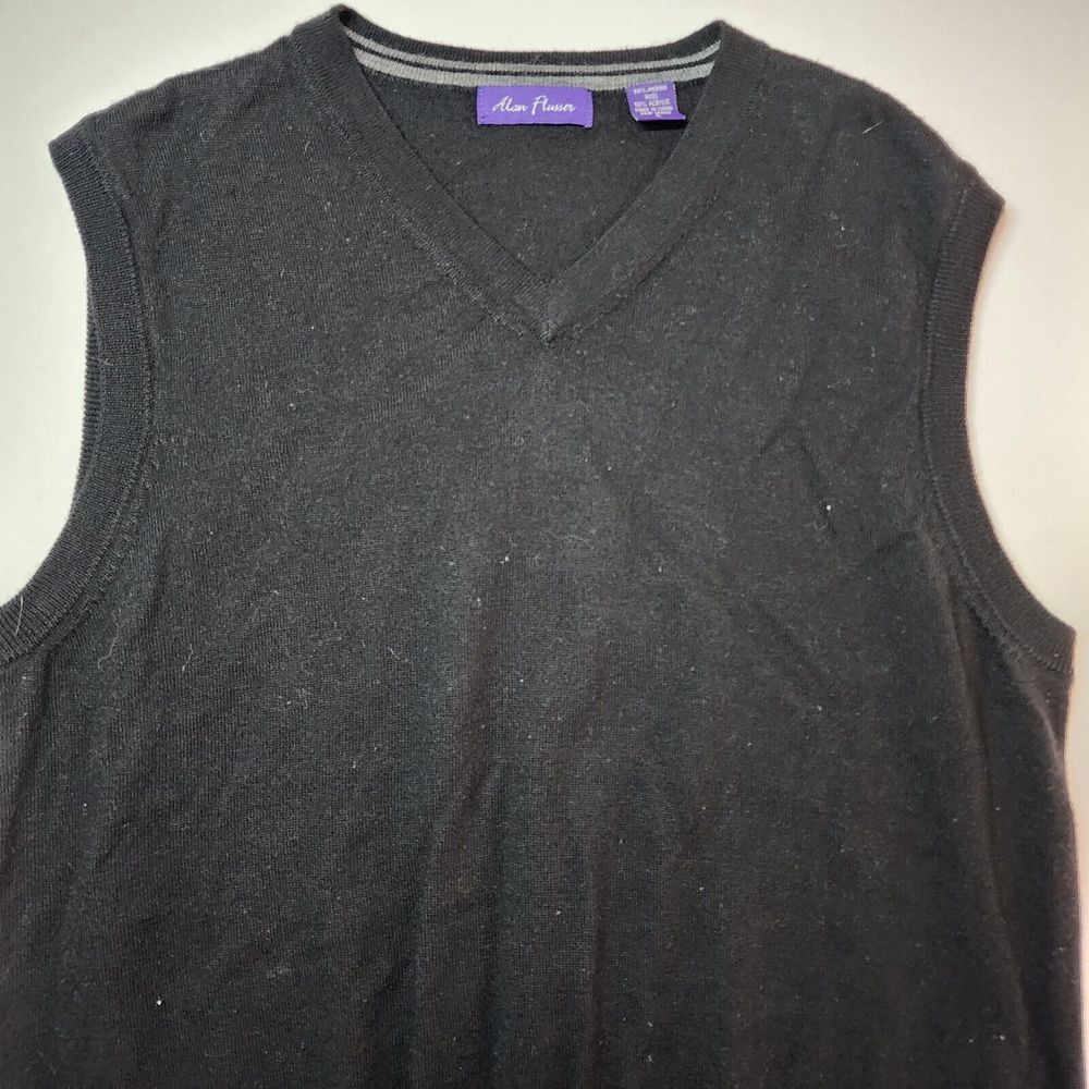 ALAN FLUSSER MARINO WOOL/ACRYLIC BLACK VEST SIZE L‎